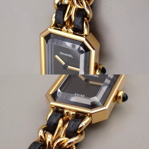 CHANEL Logo Premiere Watch H0001 # L Quartz Gold Plated Leather GHW main image 11